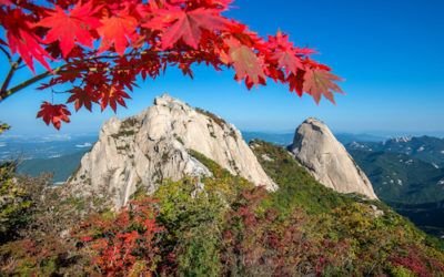 Baegundae peak and Bukhansan mountains in autumn