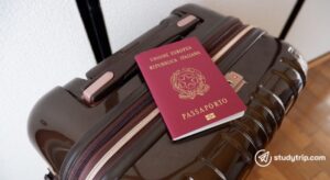 Italian Passport on suitcase
