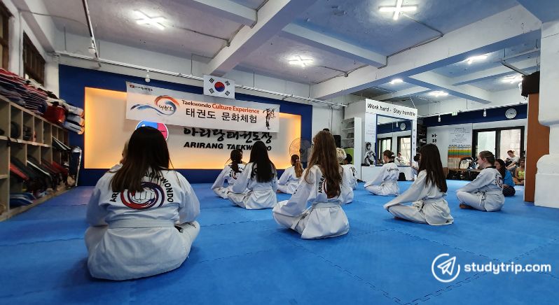 students participating in taekwondo