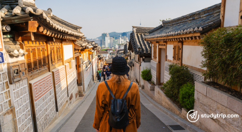 student walking in Korea